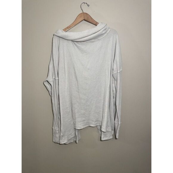 Free People Juicy Long Sleeve Top Large Ribbed Cowl Neck Split Back Cream - Picture 3 of 7